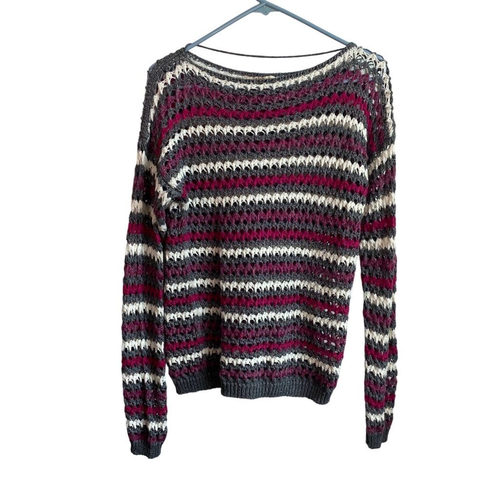 Napa Girls Sweater Women Sz L Made in Italy Crochet Open Weave Silver Pink White